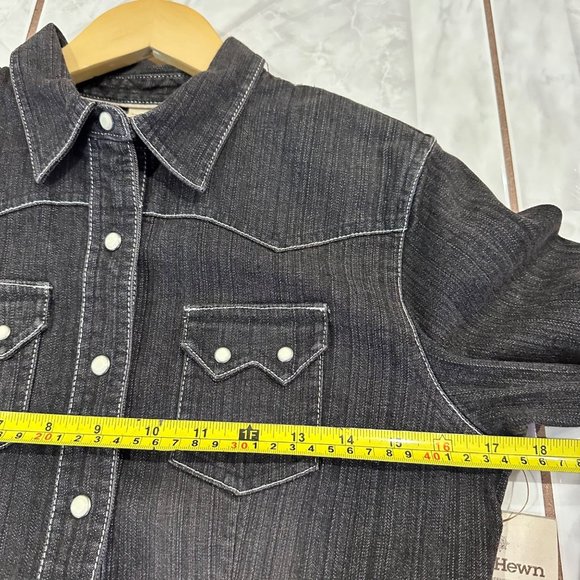 NWT Ruff Hewn Denim Shirt Western Womens Size Small Black Gray Pearl Snaps - Picture 7 of 9